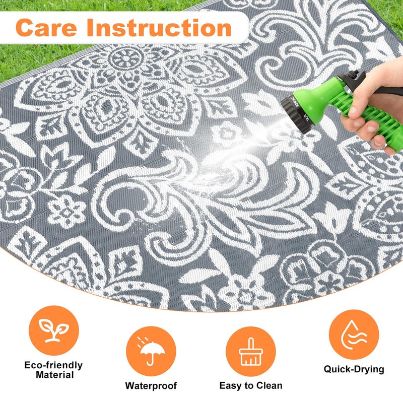 Findosom Waterproof Outdoor Rug 5' x 8' - Reversible Mandala Outdoor Plastic Straw Rug, Durable Foldable Patio Rug for RV, Deck, Balcony, Backyard, Picnic, Porch, Camping, Beach, Gray - Image 5