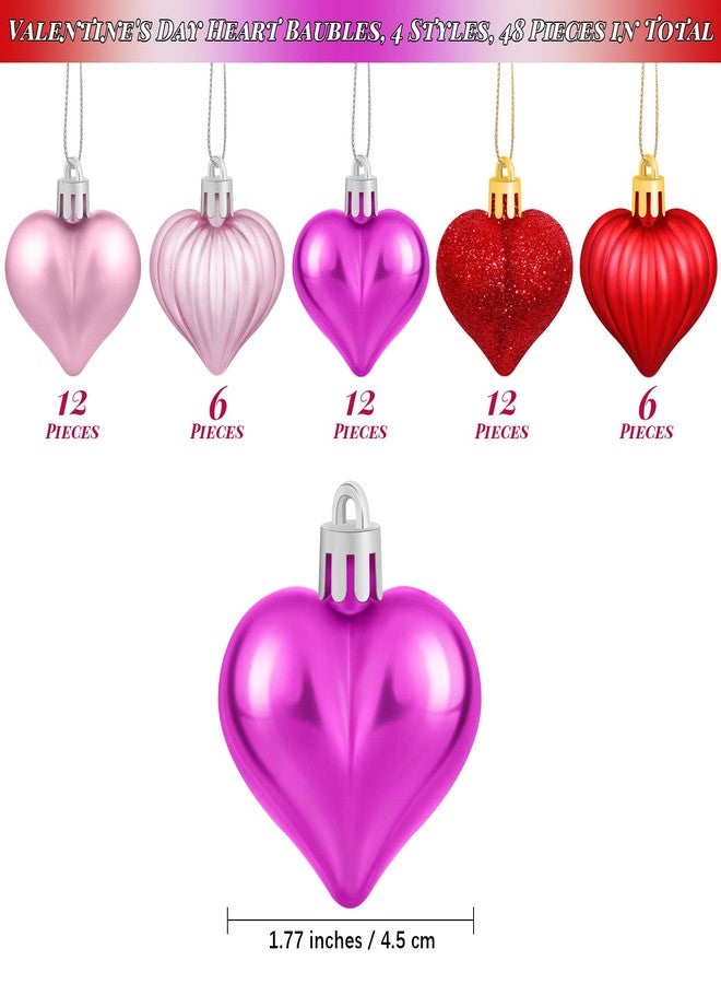 ELCOHO 48 Pieces Valentine's Day Heart Shaped Baubles Hanging Ornaments Valentines Day Decorations for Party Wedding Anniversary Decor, Red, Hot Pink, Pink - Image 2