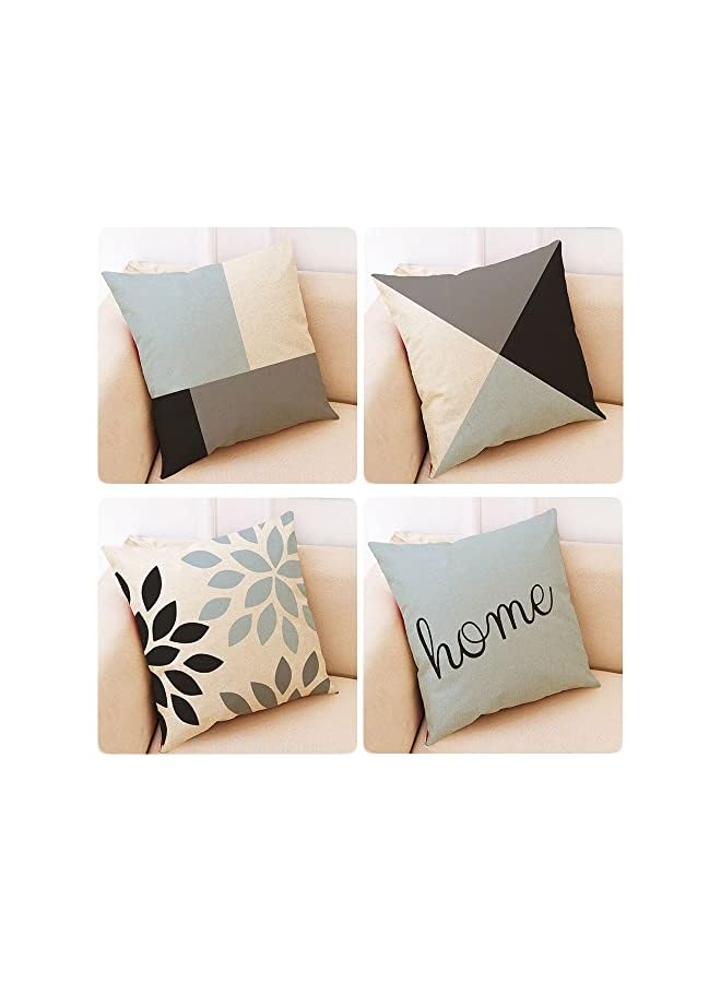 The Bros Throw Pillow Covers 4 Pack 45x45cm Cotton Linen Modern Geometric Square Pillowcases for Couch Sofa Chair Bedroom Home Decor Blue - Image 3