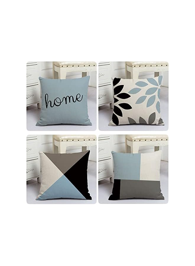 The Bros Throw Pillow Covers 4 Pack 45x45cm Cotton Linen Modern Geometric Square Pillowcases for Couch Sofa Chair Bedroom Home Decor Blue - Image 2
