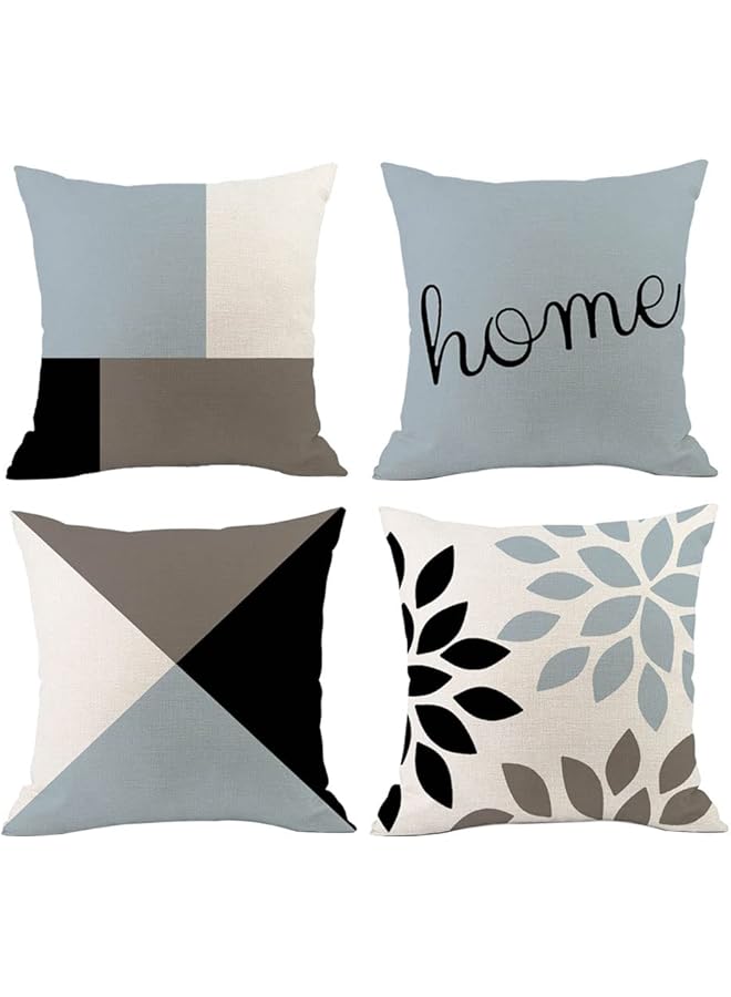 The Bros Throw Pillow Covers 4 Pack 45x45cm Cotton Linen Modern Geometric Square Pillowcases for Couch Sofa Chair Bedroom Home Decor Blue - Image 1