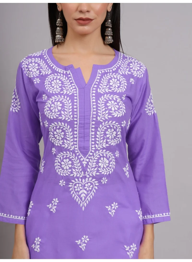 Alaya Darkmauve Women Chikankari Hand Embroidered Cotton Kurta -AL3997 for Women | Best Price UAE