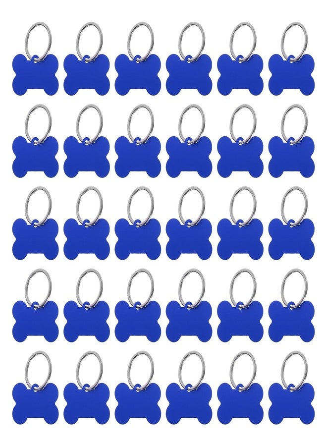 MECCANIXITY Bone Shaped Dog Tag Pet ID Tags, 38mmx25mm/1.5" x1 Metal Blue Blank Dog Tags Cat Tags with Ring for Dog Cat, Pendant Crafts, Pack of 30 - Image 1