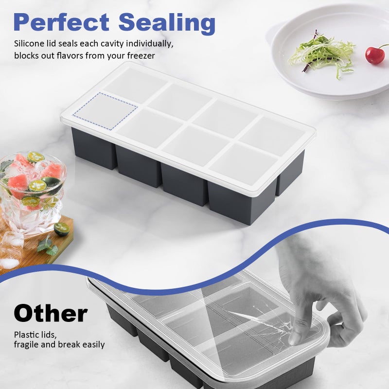 GGOW Large Ice Cube Trays for Whiskey: GGOW Big Silicone Ice Cube Trays 2Inch - Huge Square Ice Cubed Tray for Whisky and Cocktail - Image 3