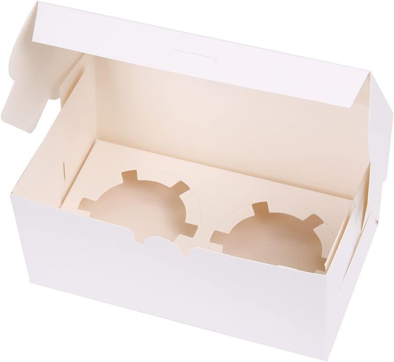 Red Dot Gift REDDOTGIFT 2 Cavities Cupcake Box Pack of 12 with Inserts Cupcake Containers Bakery Cake Carriers for Home Dessert Shop 2 Cavities, White - Image 2