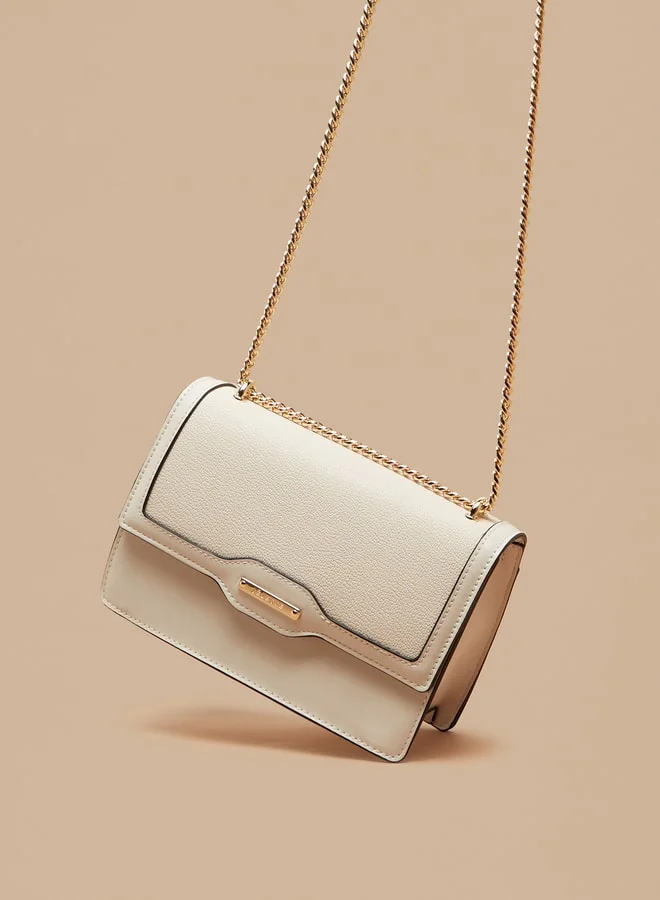 Celeste Women's Textured Crossbody Bag with Chain Strap and Button Closure