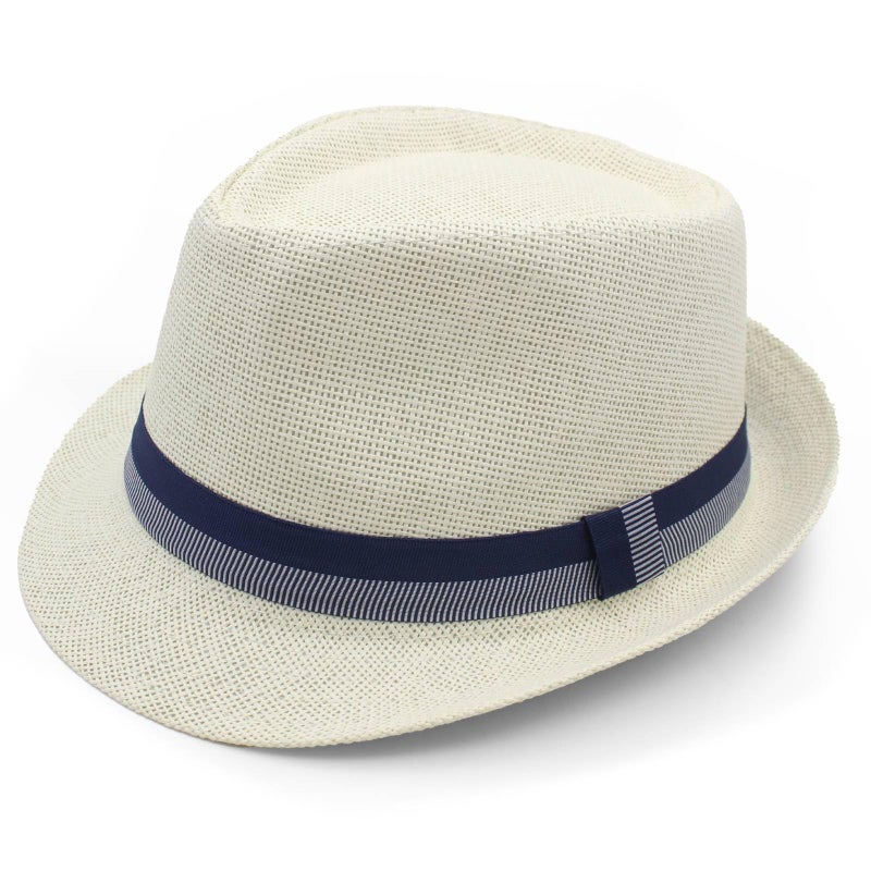 LIDHAY Short Brim Panama Hat Straw Fedora Hats for Men Women Summer Derby Trilby Hats Beach Sun Hat ZQSSD White - Image 1