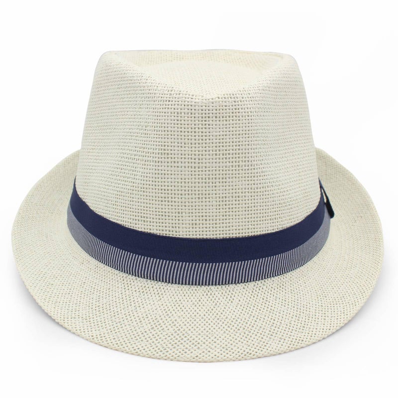LIDHAY Short Brim Panama Hat Straw Fedora Hats for Men Women Summer Derby Trilby Hats Beach Sun Hat ZQSSD White - Image 2