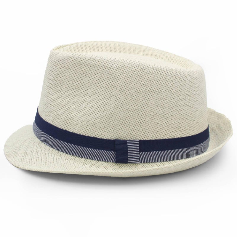 LIDHAY Short Brim Panama Hat Straw Fedora Hats for Men Women Summer Derby Trilby Hats Beach Sun Hat ZQSSD White - Image 3