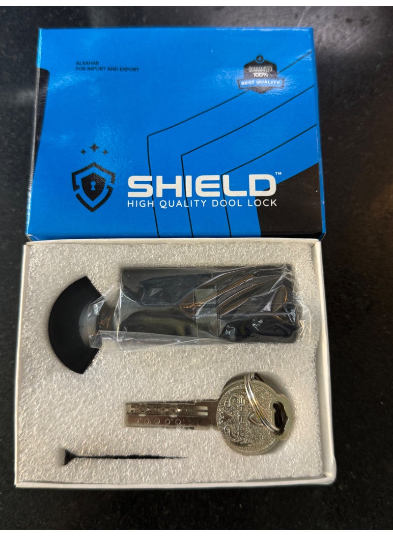 Door Cylinder Lock - Black Color, Computer Key Outside & Thumb Turn Inside, 7 cm Size - Image 1