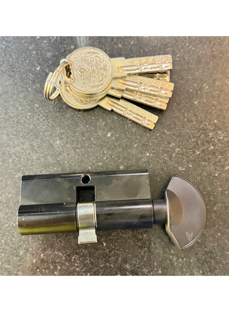 Door Cylinder Lock - Black Color, Computer Key Outside & Thumb Turn Inside, 7 cm Size - Image 2