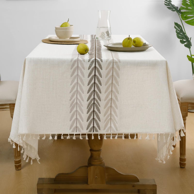 Softalker Linen Tablecloth Rectangle, Outdoor Waterproof Burlap Cotton Farmhouse Table Cloths with Tassel, Heavy Weight Wrinkle Free Table Cover for Dining, Party, Rustic - 55 x 70 Inch, Wine Leaf - Image 1