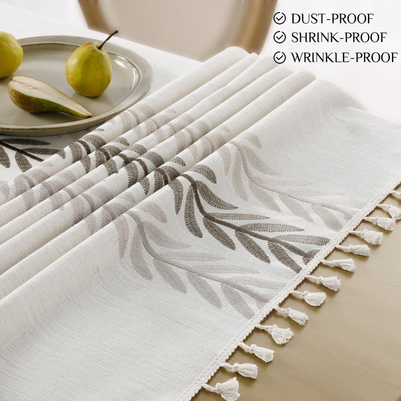 Softalker Linen Tablecloth Rectangle, Outdoor Waterproof Burlap Cotton Farmhouse Table Cloths with Tassel, Heavy Weight Wrinkle Free Table Cover for Dining, Party, Rustic - 55 x 70 Inch, Wine Leaf - Image 4
