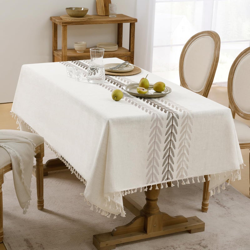 Softalker Linen Tablecloth Rectangle, Outdoor Waterproof Burlap Cotton Farmhouse Table Cloths with Tassel, Heavy Weight Wrinkle Free Table Cover for Dining, Party, Rustic - 55 x 70 Inch, Wine Leaf - Image 2