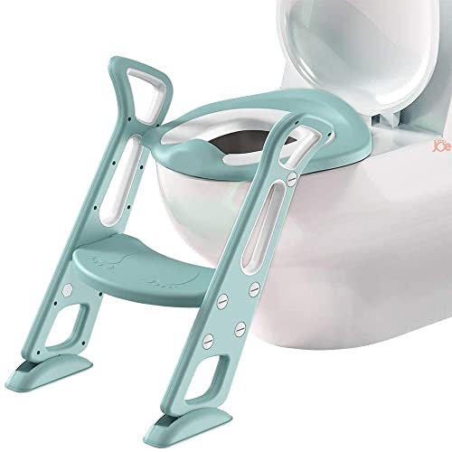 JUNIOR JOE Acrylonitrile Butadiene Styrene Foldable Potty Training Seat Chair With Handrails, Non-Slip Toilet Potty Stand And Ladder For Kids (Light Green) - Image 1