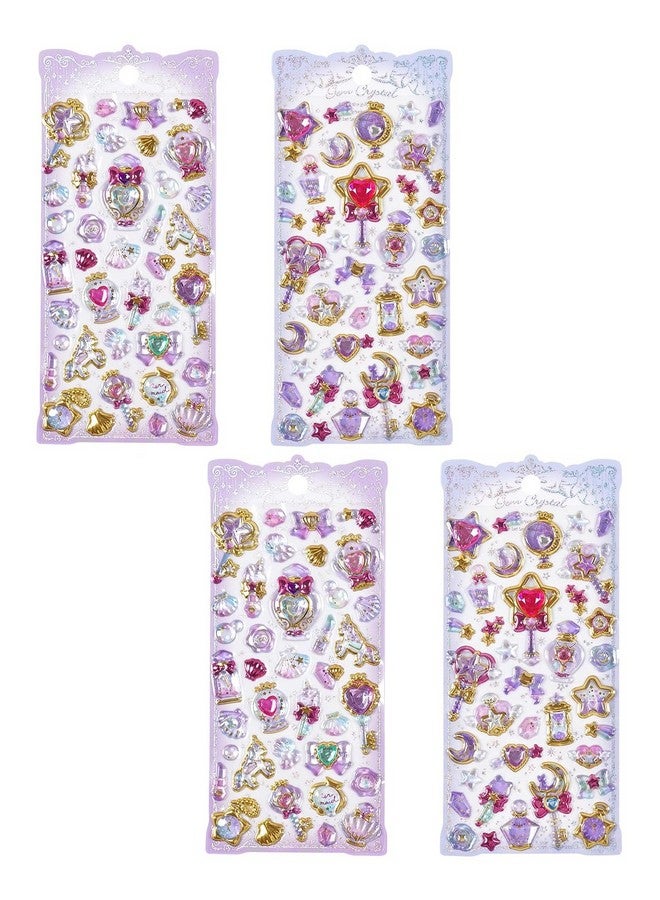 فنبلاست مجموعة ملصقات فن بلاست كاواي - مجموعة من 4 ملصقات أحجار كريستالية لامعة للأطفال، ملصقات ثلاثية الأبعاد للبنات، ملصقات جمالية، ملصقات لطيفة، ملصقات كريستال للأطفال - تصميم عشوائي - Image 2