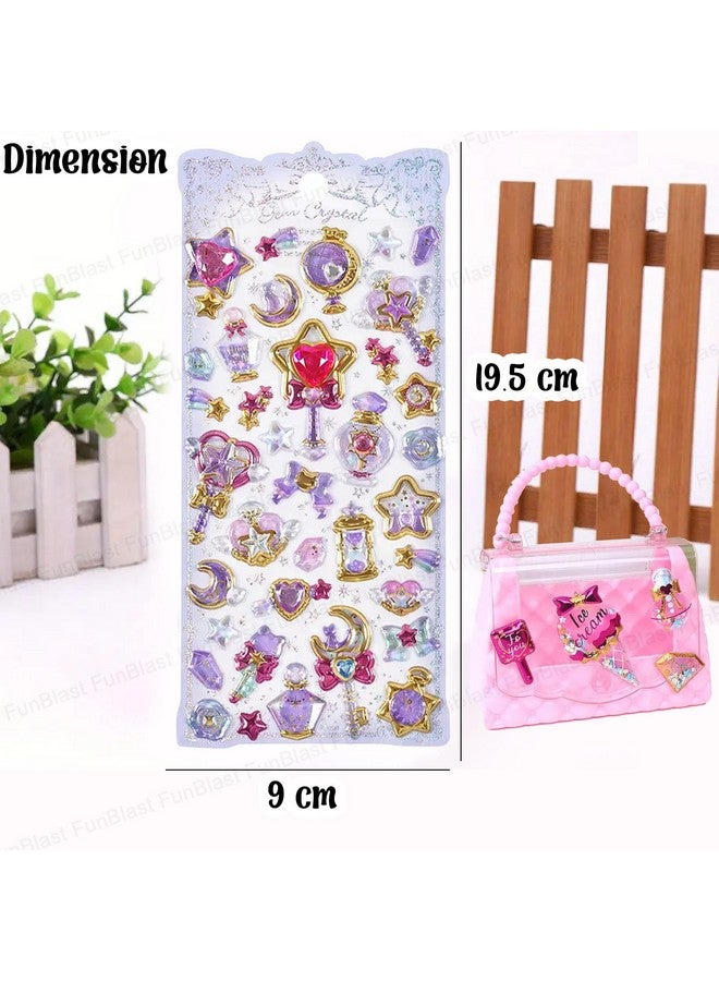 فنبلاست مجموعة ملصقات فن بلاست كاواي - مجموعة من 4 ملصقات أحجار كريستالية لامعة للأطفال، ملصقات ثلاثية الأبعاد للبنات، ملصقات جمالية، ملصقات لطيفة، ملصقات كريستال للأطفال - تصميم عشوائي - Image 3