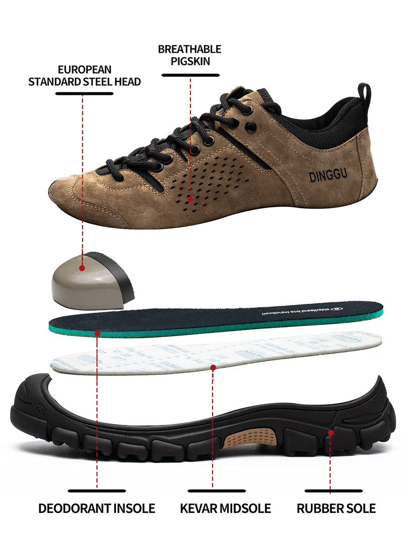 DINGGU Steel Toe Shoes for Men, Safety Mens Work Shoes Comfortable Indestructible Work Shoes for Men Steel Toe Construction Leather Brown 10 - Image 3