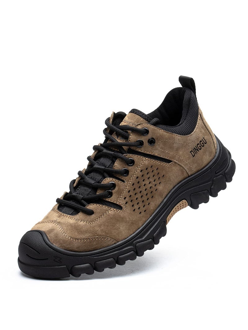 DINGGU Steel Toe Shoes for Men, Safety Mens Work Shoes Comfortable Indestructible Work Shoes for Men Steel Toe Construction Leather Brown 10 - Image 1