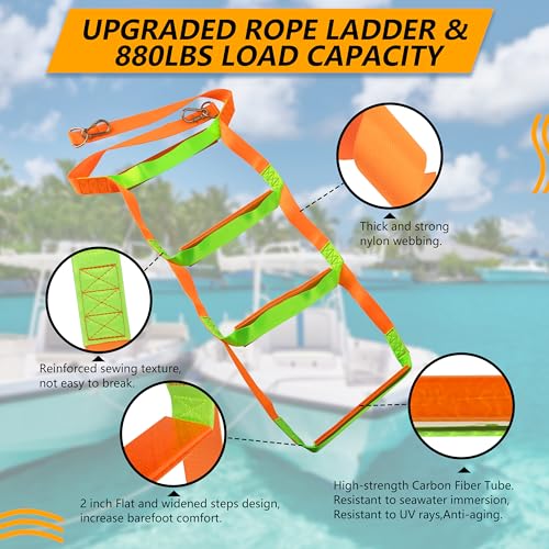 sailpref Boat Rope Ladder, 4 Step Boat Ladder, Heavy Duty 600lbs Strength with Carbon Fiber Reinforced Steps, Foldable Assist Boarding Rope Ladder for Inflatable Boat, Pontoon Boat, Sailboat, Kayak, Motorboat - Image 2