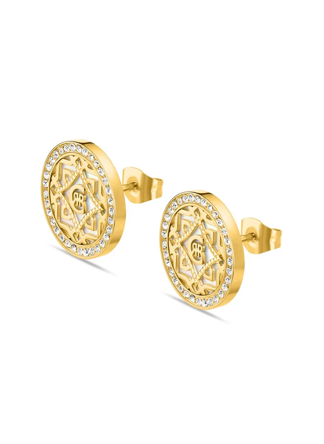 شيروتي 1881 Silvia Gold-Plated Stud Earrings, Mother of Pearl Motif with CRR Signature and Embedded Crystals, Elegant Sparkle for Women
