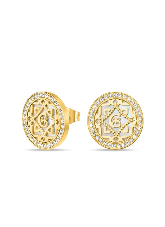 شيروتي 1881 Silvia Gold-Plated Stud Earrings, Mother of Pearl Motif with CRR Signature and Embedded Crystals, Elegant Sparkle for Women