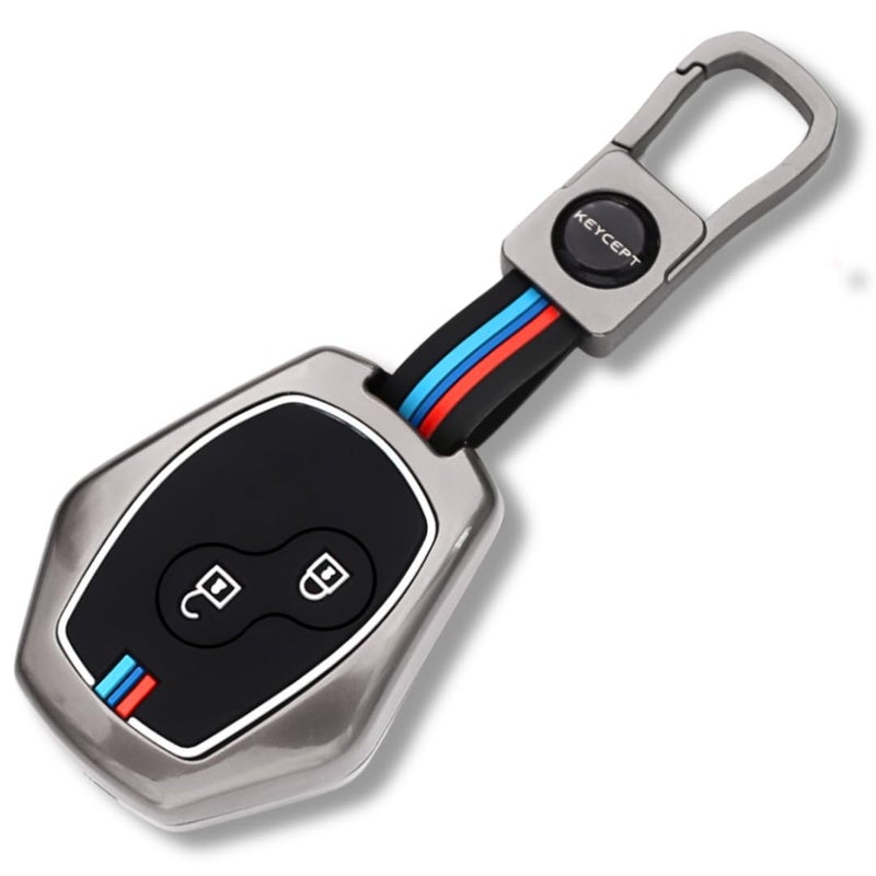 Keycept ™ Metal Alloy Key Cover Compatible with Renault Logan | Duster | Verito | Lodgy | 2 Button Key with Keychain (Short Keychain). - Image 1