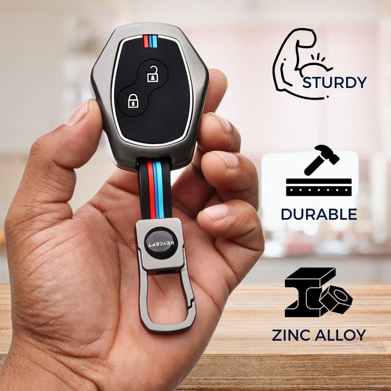 Keycept ™ Metal Alloy Key Cover Compatible with Renault Logan | Duster | Verito | Lodgy | 2 Button Key with Keychain (Short Keychain). - Image 3