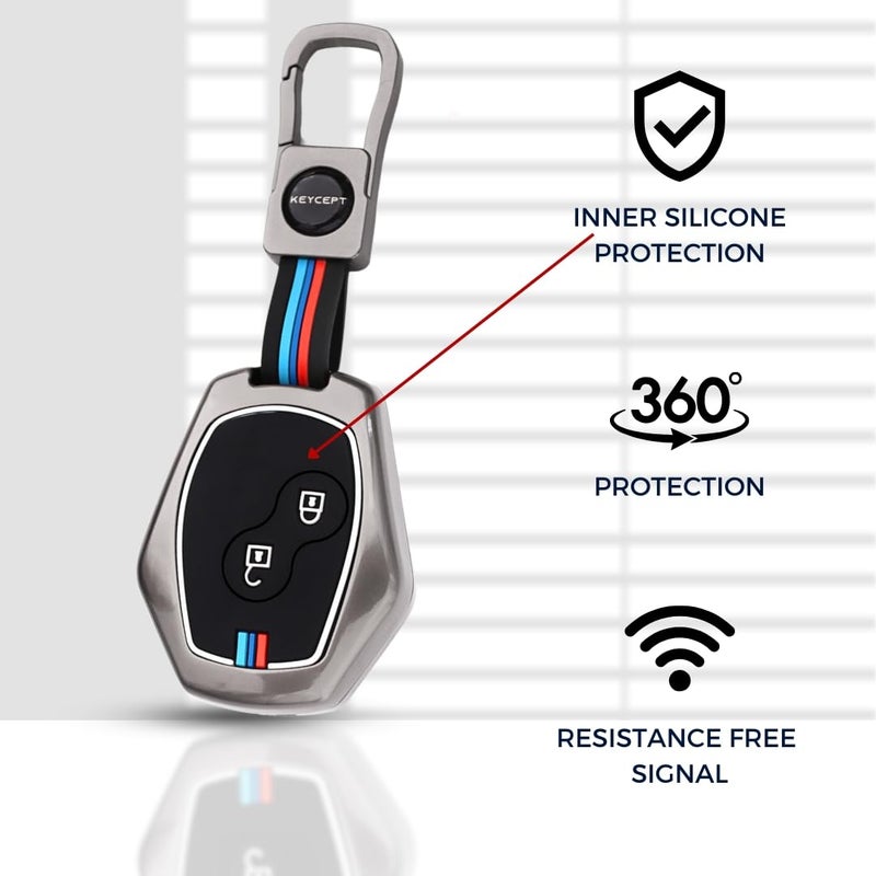 Keycept ™ Metal Alloy Key Cover Compatible with Renault Logan | Duster | Verito | Lodgy | 2 Button Key with Keychain (Short Keychain). - Image 4