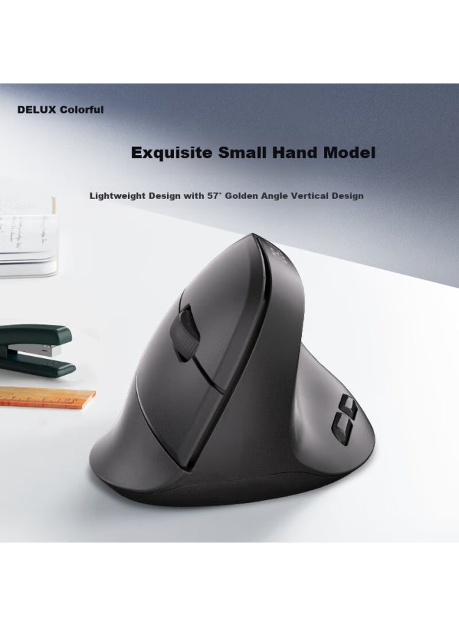ديلوكس Delux M618air Gx ماوس عمودي لاسلكي مريح خفيف الوزن، ماوس مكتبي هادئ للكمبيوتر والكمبيوتر المحمول، عالمي، وقت استعداد فائق الطول، أسود - Image 3