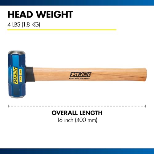 Estwing Sledge Hammer 1.8 Kg, 16" (400mm) U.S Hickory Wood Handle| Ideal for Heavy Demolition work, bending metals etc.| Tough Drop Forged Head | ESH-416W - Image 4
