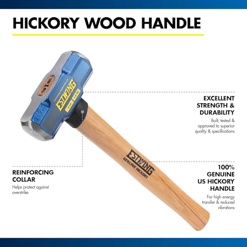 Estwing Sledge Hammer 1.8 Kg, 16" (400mm) U.S Hickory Wood Handle| Ideal for Heavy Demolition work, bending metals etc.| Tough Drop Forged Head | ESH-416W - Image 5