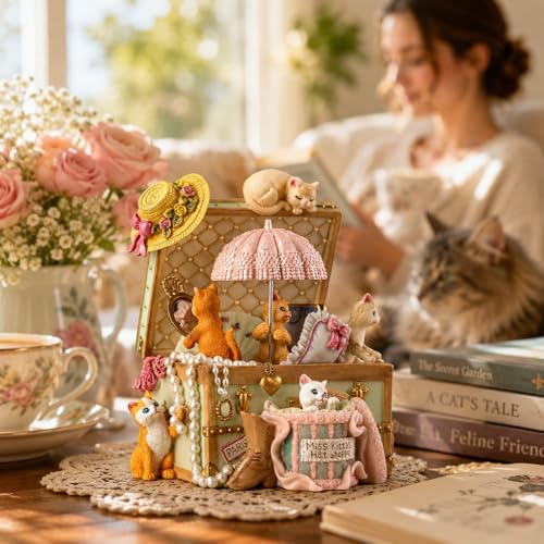 Mr.Winder Cat Music Box for Girls, Cute Wind-Up Musical Keepsake Gift, for Daughter, Wife, Girlfriend, Sister, Granddaughter, Birthday Christmas Friendship Gift, Plays Castle in the Sky - Image 2