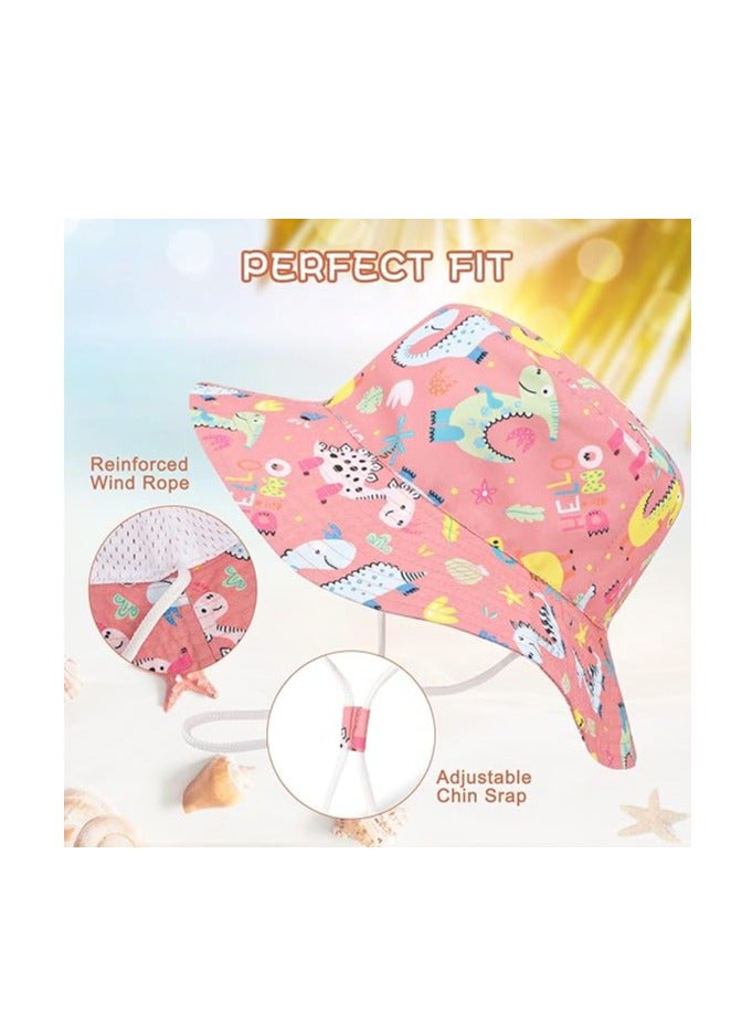 SOLARAE Kids Bucket Hat Summer Unisex Kids Outdoor Activity Hat Toddler Beach Cap UPF 50+ Sun Protection Hat with Dinosaur Pattern for 2-5 Years Boys and Girls - Image 3