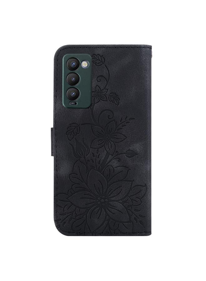 إيروريكس جراب لهاتف Tecno Camon 18 / 18 P جراب هاتف من الجلد المنقوش بزهرة الزنبق - Image 3