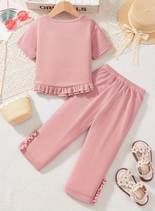 Take Two Take Two Girls Ruffle Hem Textured T-Shirt and Pants Set