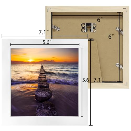 LEKAIYA 6x6 White Picture Frames Set of 2, Square Solid Wood Photo Frame for Tabletop or Wall Mounting - Image 2