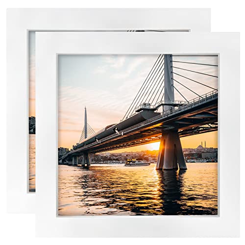 LEKAIYA 6x6 White Picture Frames Set of 2, Square Solid Wood Photo Frame for Tabletop or Wall Mounting - Image 1