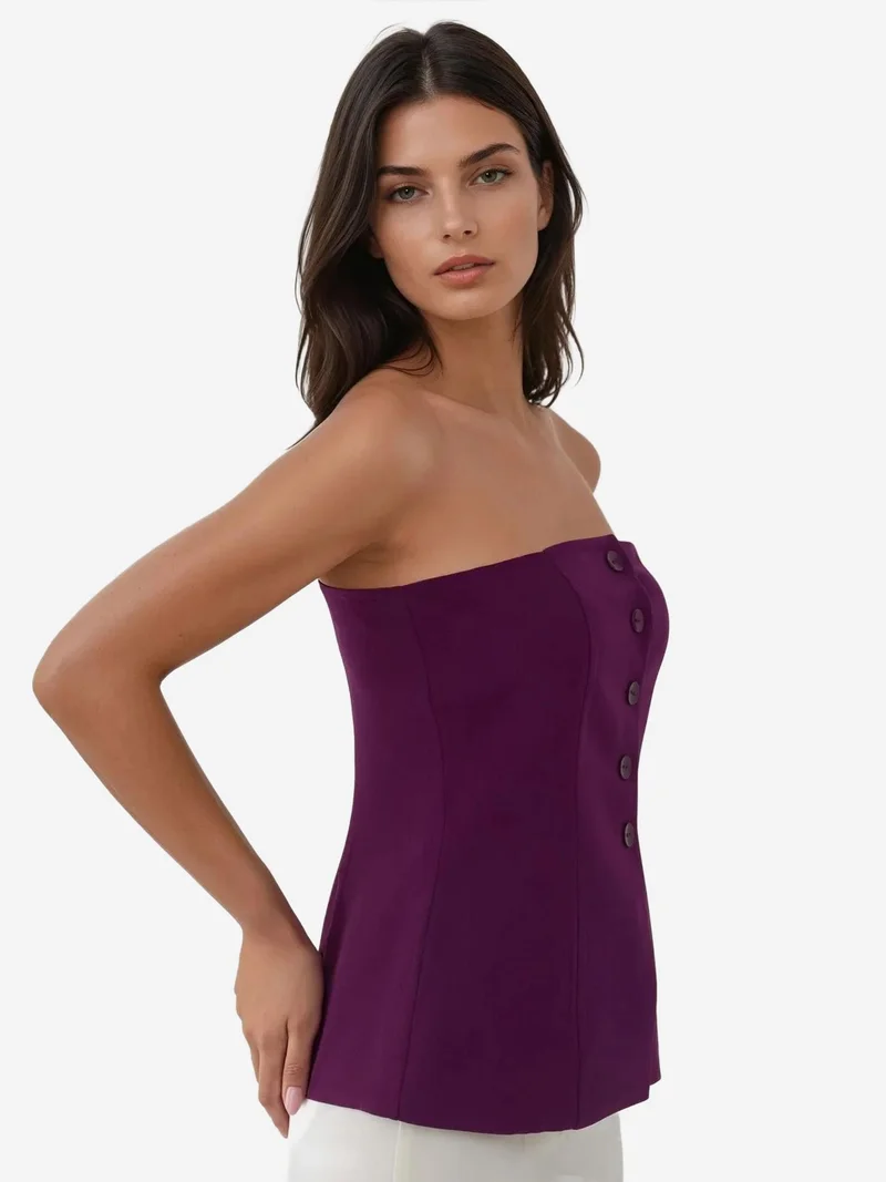 HICCUP Strapless Buttoned Fitted Top