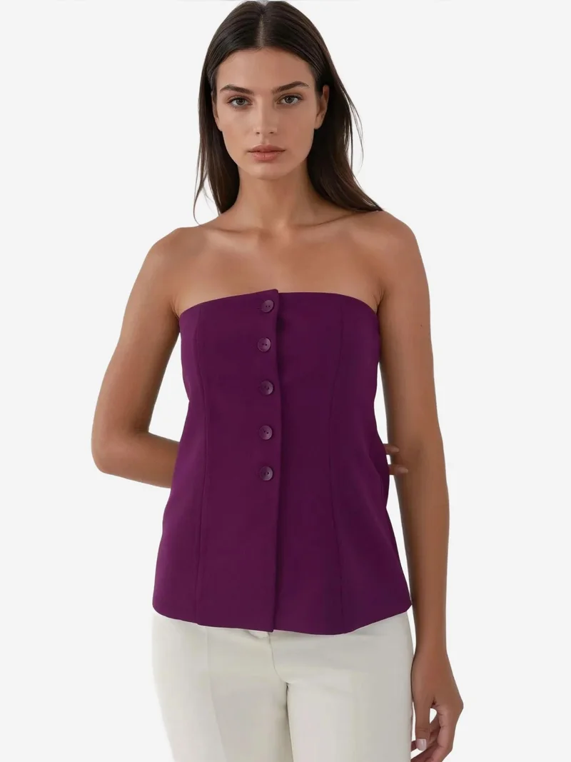 HICCUP Strapless Buttoned Fitted Top