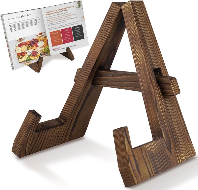 wnopa Wooden Cookbook Stand for Kitchen Counter, Rustic Adjustable Recipe Book Holder & iPad Display Stand, Plate or CD Holder, Cooking Gift Thanksgiving Day Christmas Gift for Mom, Grandma, Women - Image 1