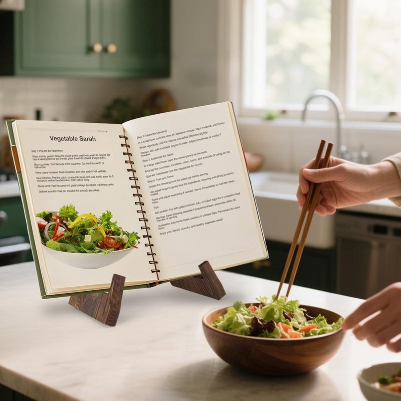 wnopa Wooden Cookbook Stand for Kitchen Counter, Rustic Adjustable Recipe Book Holder & iPad Display Stand, Plate or CD Holder, Cooking Gift Thanksgiving Day Christmas Gift for Mom, Grandma, Women - Image 3