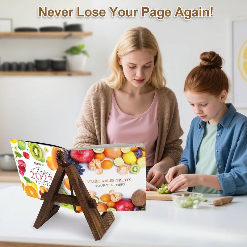 wnopa Wooden Cookbook Stand for Kitchen Counter, Rustic Adjustable Recipe Book Holder & iPad Display Stand, Plate or CD Holder, Cooking Gift Thanksgiving Day Christmas Gift for Mom, Grandma, Women - Image 4