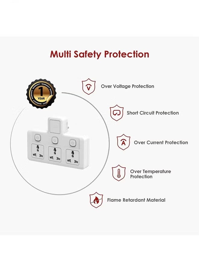 Universal Plug Extension, Multi Plug extension sockets plug, Wall plug adapter, UK Plug Switched Socket 3 Way,Turn 1 into 3, Cable Free With Rating 3 pin,Surge Protection Power Extension Adapter - Image 2
