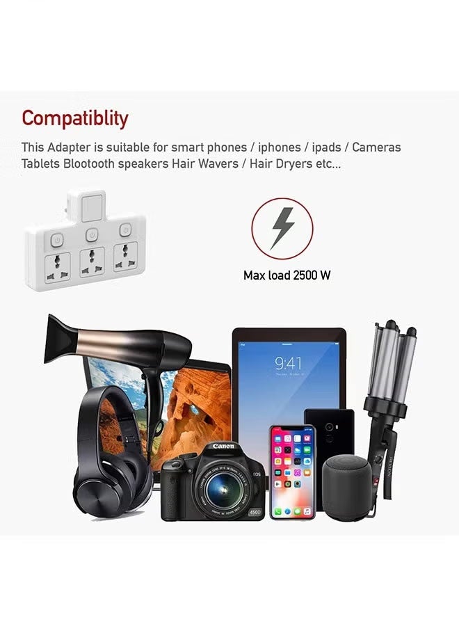 Universal Plug Extension, Multi Plug extension sockets plug, Wall plug adapter, UK Plug Switched Socket 3 Way,Turn 1 into 3, Cable Free With Rating 3 pin,Surge Protection Power Extension Adapter - Image 5