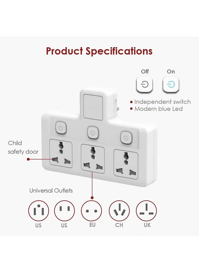 Universal Plug Extension, Multi Plug extension sockets plug, Wall plug adapter, UK Plug Switched Socket 3 Way,Turn 1 into 3, Cable Free With Rating 3 pin,Surge Protection Power Extension Adapter - Image 4