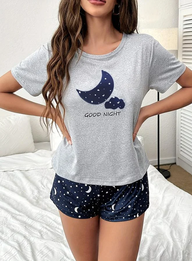 تايك تو مجموعة من تيشيرت بطبعة قمر ونجوم وشورت