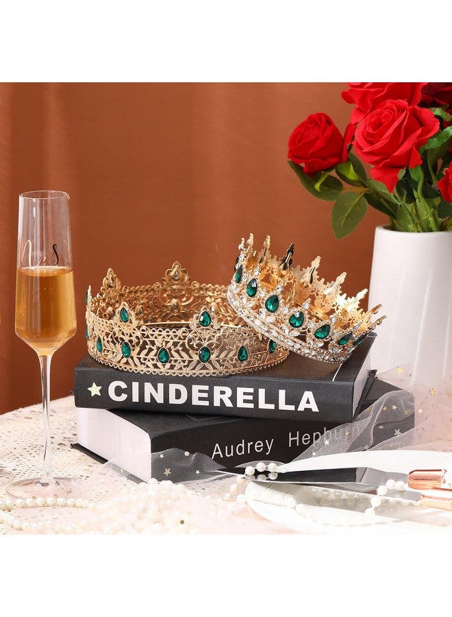 Mtlee 2 Pcs Prom King And Queen Crowns Prom King Crowns For Men Royal Crown With Blue Rhinestone Queen Crowns For Women Round Crystal Gold Tiara Halloween Wedding Birthday Graduation (Classic Style) - Image 4