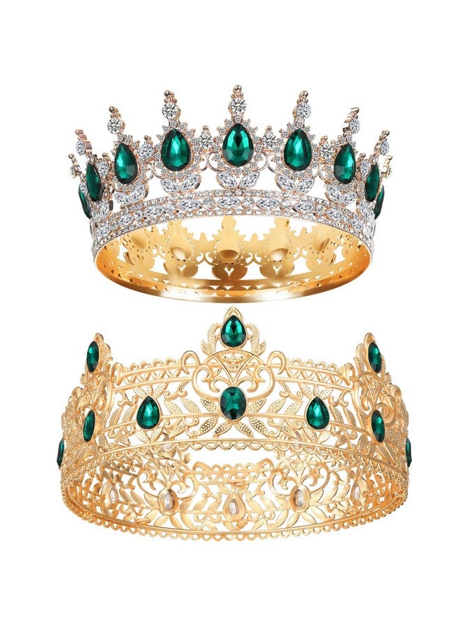 Mtlee 2 Pcs Prom King And Queen Crowns Prom King Crowns For Men Royal Crown With Blue Rhinestone Queen Crowns For Women Round Crystal Gold Tiara Halloween Wedding Birthday Graduation (Classic Style) - Image 2