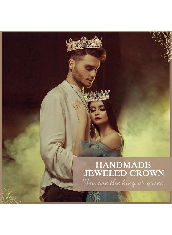 Mtlee 2 Pcs Prom King And Queen Crowns Prom King Crowns For Men Royal Crown With Blue Rhinestone Queen Crowns For Women Round Crystal Gold Tiara Halloween Wedding Birthday Graduation (Classic Style) - Image 5